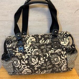 Fossil Chic Black and Cream Floral Shoulder Bag
